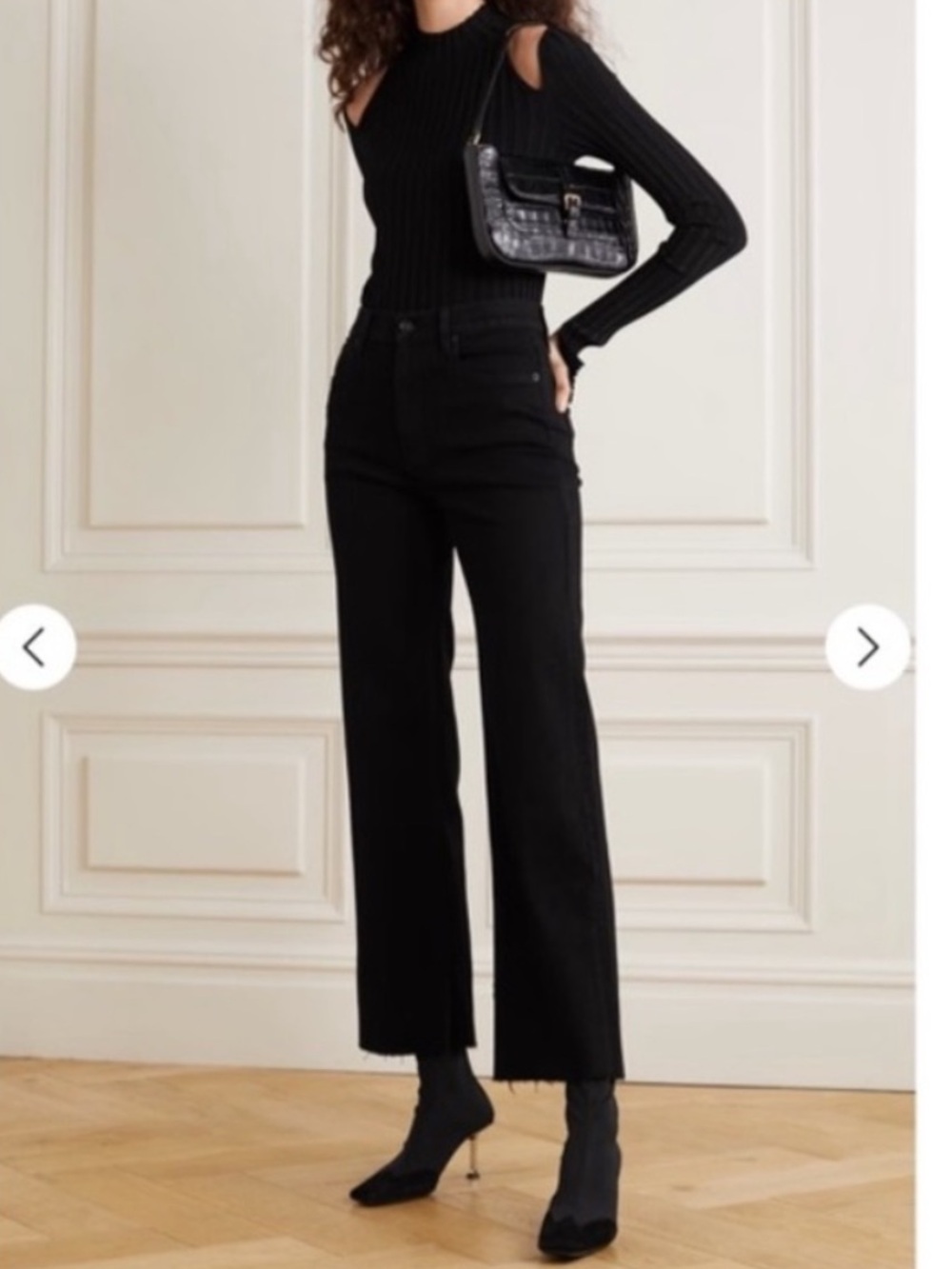 SLVRLAKE Jeans Grace Wide Leg Frayed Hem High Rise in Jet Black